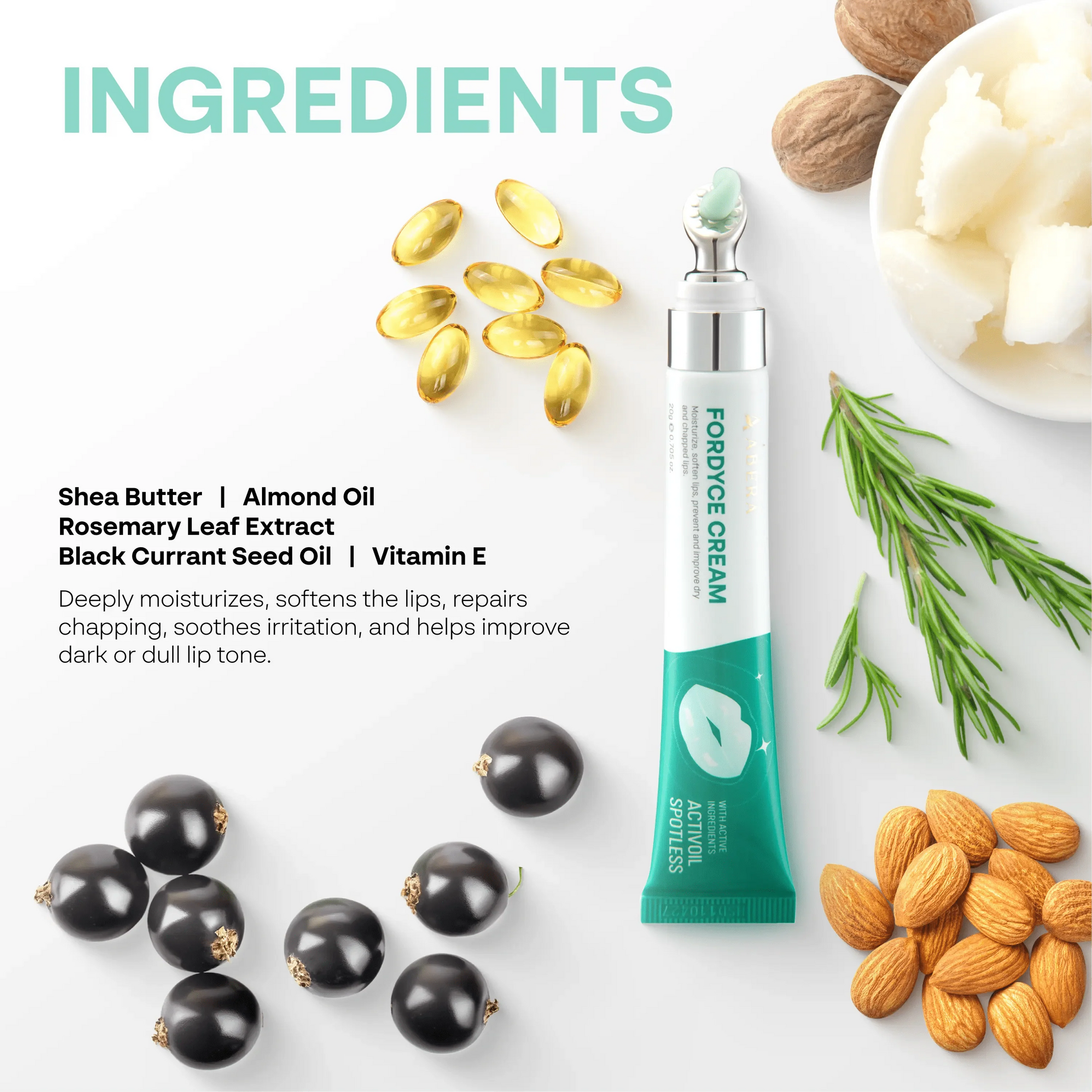 Abera Fordyce Cream – Advanced Formula with HPR (Next-Gen Retinoids), Fordyce Spot & Lip Acne Remover, All-day Moisturizing, Help Improve Dry, Chapped and Dark Lips, For Sensitive Lips (0.7 Oz)