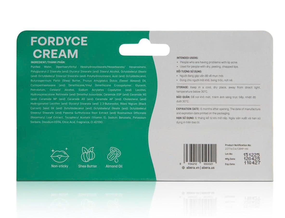 Abera Fordyce Cream – Advanced Formula with HPR (Next-Gen Retinoids), Fordyce Spot & Lip Acne Remover, All-day Moisturizing, Help Improve Dry, Chapped and Dark Lips, For Sensitive Lips (0.7 Oz)